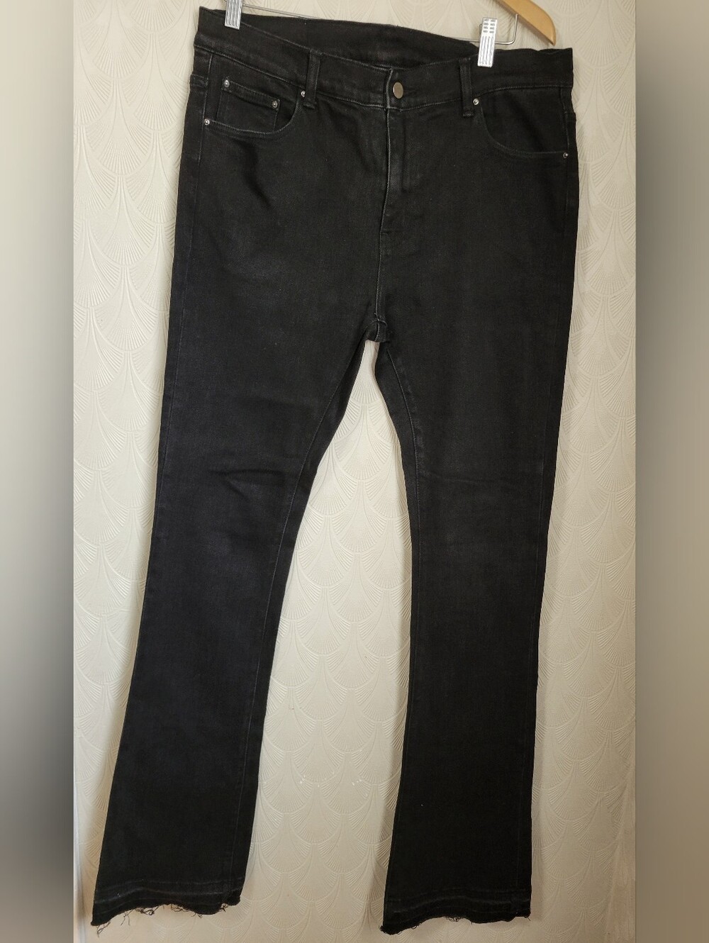 MNML Men's Jeans 36 x 36 Black Flare Raw Hem Grunge Denim Streetwear
